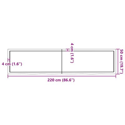 vidaXL Bordsskiva 220x50x(2-4) cm obehandlad massiv ek