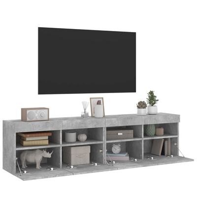 vidaXL Väggmonterad tv-bänk LED 2 st betonggrå 80x30x40 cm