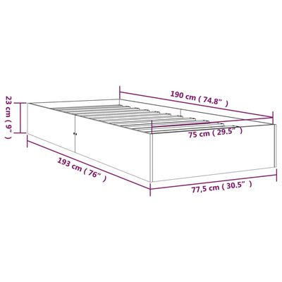 vidaXL Sängram svart massiv furu 75x190 cm