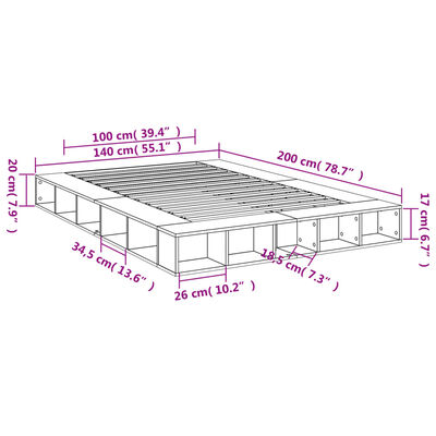 vidaXL Sängram rökfärgad ek 140x200 cm konstruerad trä