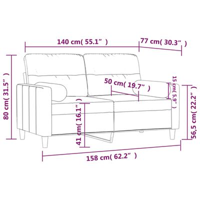 vidaXL 2-sits soffa med prydnadskuddar gräddvit 140 cm tyg