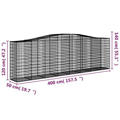 vidaXL Gabioner bågformade 2 st 400x50x120/140 cm galvaniserat järn