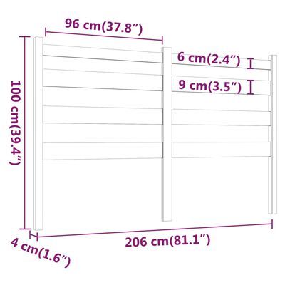 vidaXL Sänggavel vit 206x4x100 cm massiv furu