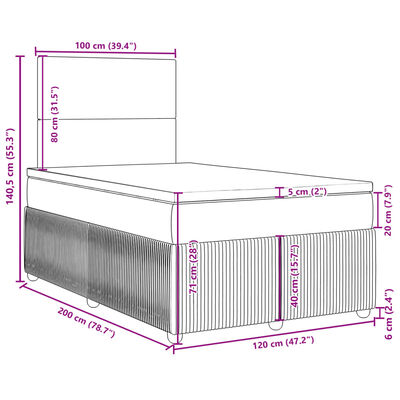 vidaXL Ramsäng med madrass ljusgrå 120x200 cm tyg