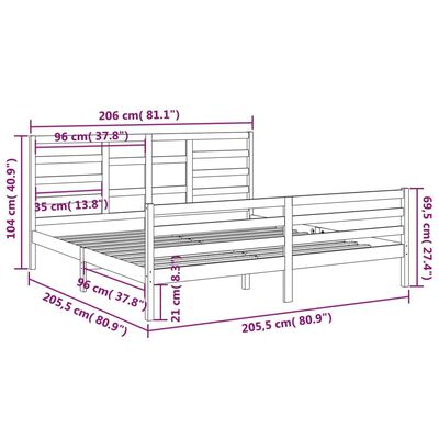 vidaXL Sängram utan madrass massivt trä 200x200cm