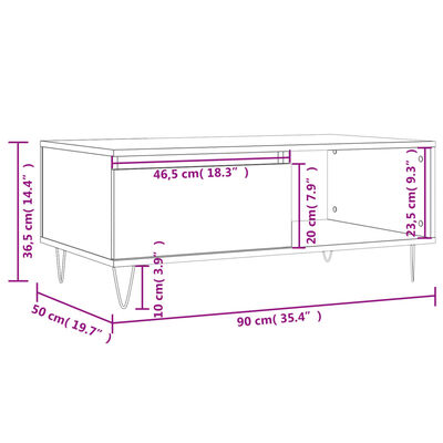 vidaXL Soffbord brun ek 90x50x36,5 cm konstruerat trä