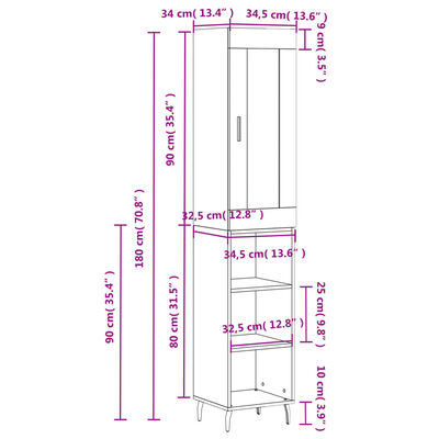 vidaXL Högskåp vit 34,5x34x180 cm konstruerat trä