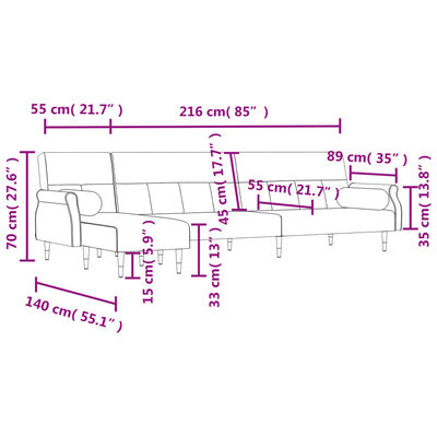 vidaXL L-formad soffa svart 271x140x70 cm sammet