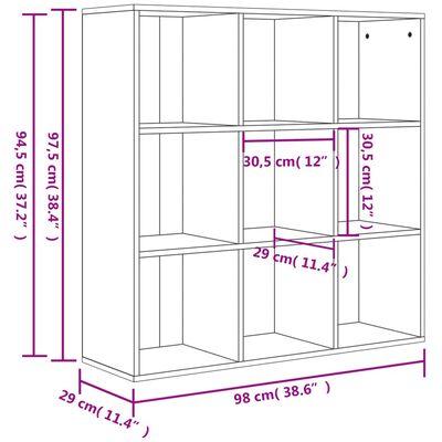 vidaXL Bokhylla betonggrå 98x29x97,5 cm konstruerat trä