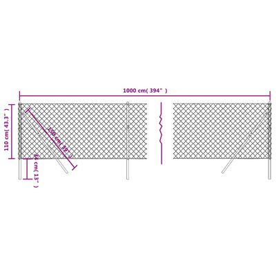 vidaXL Gunnebostängsel antracit 1,1x10 m