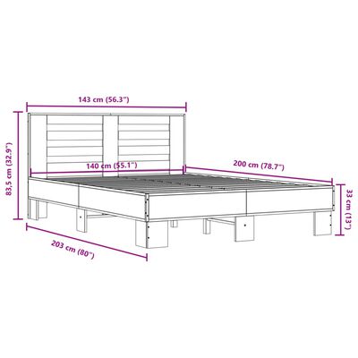 vidaXL Sängram rökfärgad ek 140x200 cm konstruerad trä och metall