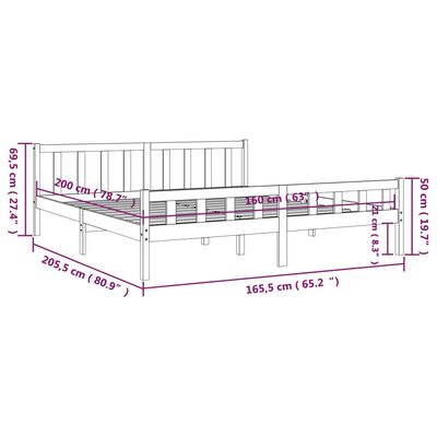 vidaXL Sängram vit massivt trä 160x200 cm