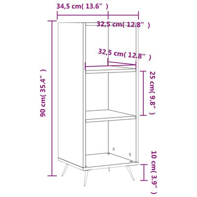 vidaXL Bokhylla vit högglans 34,5x32,5x90 cm konstruerat trä