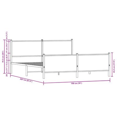 vidaXL Sängram utan madrass metall sonoma-ek 193x203 cm