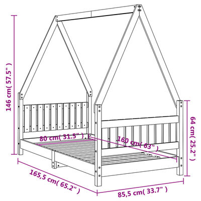 vidaXL Sängram för barnsäng vit 80x160 cm massiv furu