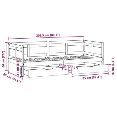 vidaXL Dagbädd med lådor vit 80x200 cm massiv furu