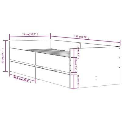 vidaXL Sängram med lådor sonoma-ek 75x190 cm