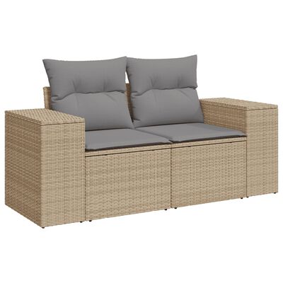 vidaXL Loungegrupp för trädgården m. dynor 11 delar beige konstrotting