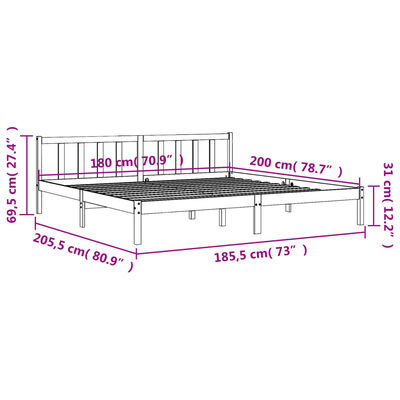 vidaXL Sängram utan madrass vaxbrun 180x200 cm massiv furu