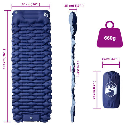 vidaXL Självuppblåsande campingmadrass med kudde 1 person blå