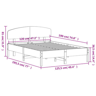 vidaXL Sängram utan madrass vit 120x190 cm massiv furu