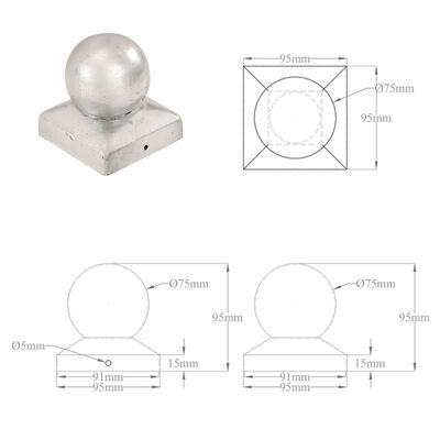 vidaXL Stolphattar klot 6 st galvaniserad metall 91x91 mm