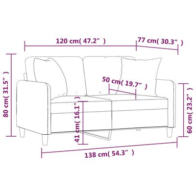 vidaXL 2-sits soffa med prydnadskuddar ljusgrå 120 cm tyg