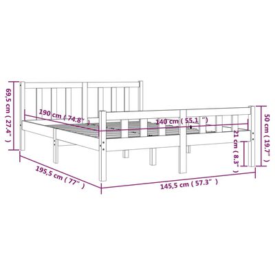 vidaXL Sängram honungsbrun massivt trä 140x190 cm