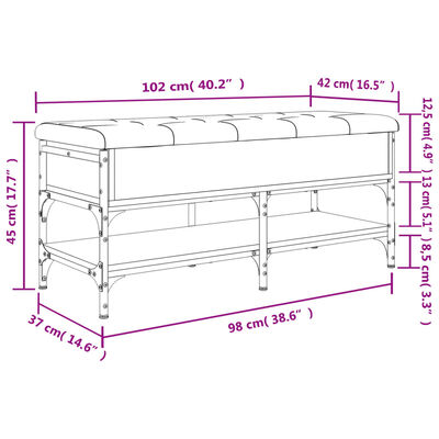 vidaXL Skobänk rökfärgad ek 102x42x45 cm konstruerat trä