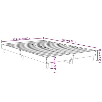 vidaXL Sängram utan madrass brun ek 120x190 cm konstruerad trä