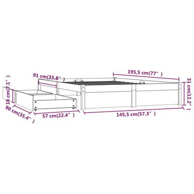 vidaXL Sängram med lådor vit 140x190 cm