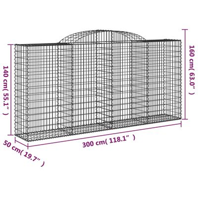 vidaXL Gabioner bågformade 5 st 300x50x140/160 cm galvaniserat järn