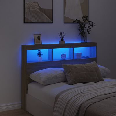 vidaXL Sänggavel med LED sonoma-ek 140x17x102 cm