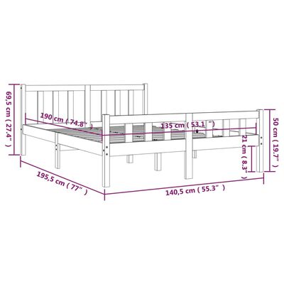 vidaXL Sängram vit massivt trä 135x190 cm