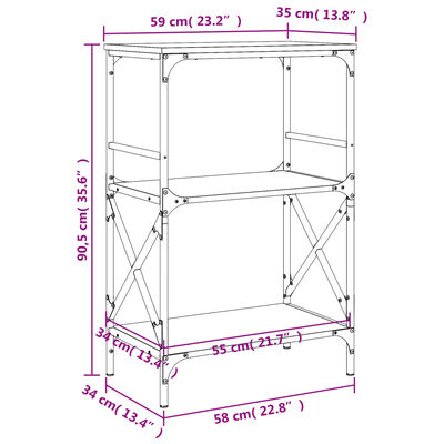 vidaXL Bokhylla 3 hyllplan brun ek 59x35x90,5 cm konstruerat trä