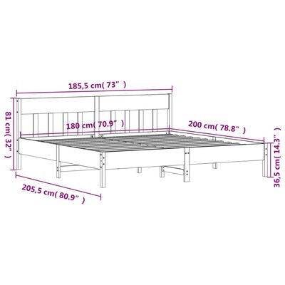 vidaXL Sängram utan madrass vit 180x200 cm massiv furu