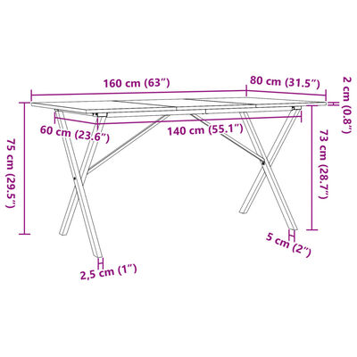 vidaXL Matbord X-ram 160x80x75 cm massiv furu och gjutjärn