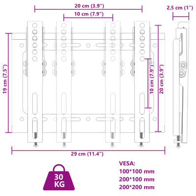 vidaXL Tv-väggfäste för 14-42 tums skärm max VESA 200x200 mm 30kg