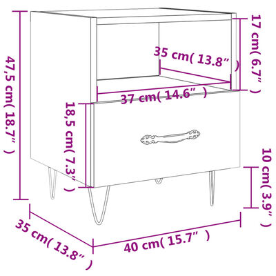 vidaXL Sängbord 2 st betonggrå 40x35x47,5 cm konstruerat trä