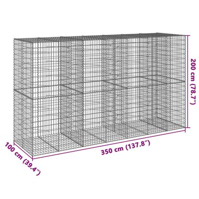 vidaXL Gabionkorg med skydd 350x100x200 cm galvaniserat järn