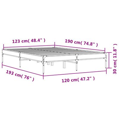 vidaXL Sängram sonoma-ek 120x190 cm konstruerat trä och metall