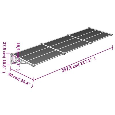 vidaXL Entrétak svart och transparent 297,5x90 cm polykarbonat