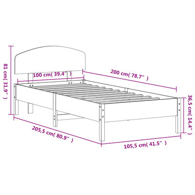 vidaXL Sängram utan madrass vaxbrun 100x200 cm massiv furu