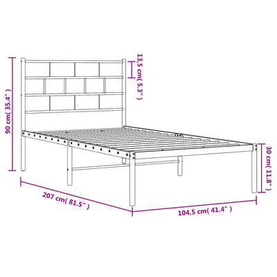 vidaXL Sängram med huvudgavel metall svart 100x200 cm