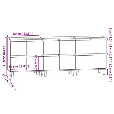 vidaXL Skänk 3 st betonggrå 60x35x70 cm konstruerat trä