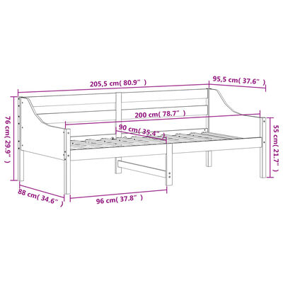 vidaXL Dagbädd utan madrass vit 90x200 cm massiv furu