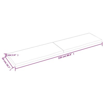 vidaXL Vägghylla mörkbrun 220x50x(2-6) cm behandlad massiv ek