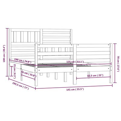 vidaXL Sängram massiv furu 135x190 cm