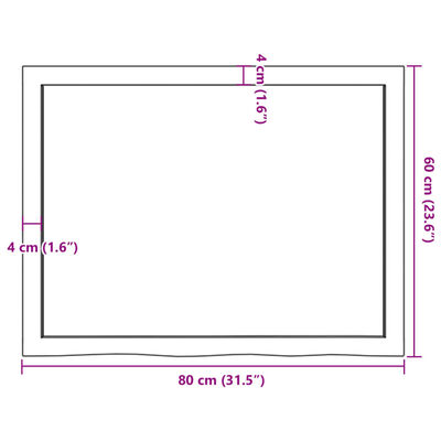 vidaXL Bänkskiva badrum mörkbrun 80x60x(2-4) cm behandlat massivt trä