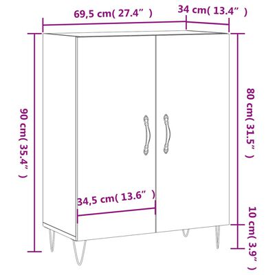 vidaXL Skänk betonggrå 69,5x34x90 cm konstruerat trä